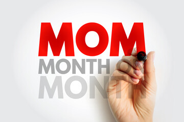 MOM Month On Month - comparing data from one month to the previous month, acronym text concept...