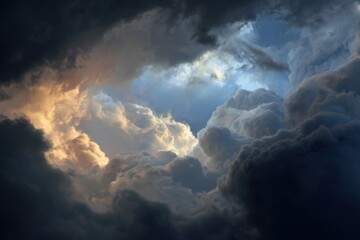 Fototapeta premium Dramatic Sky with Dark Clouds and Light Breaking Through at Sunset