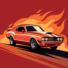 Obraz premium Classic Muscle Car Burning Rubber