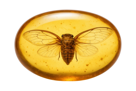 Amber with a perfectly preserved cicada, displaying wing venation and body segmentation