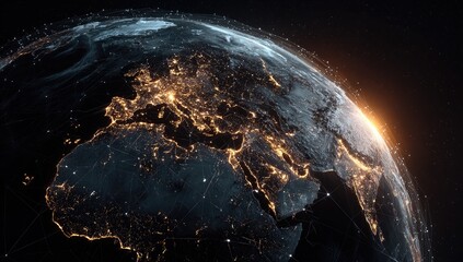 Earth's night-side, lit by city lights, networked
