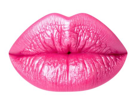 A close-up of glossy, vibrant pink lips with detailed texture and highlights. - Powered by Adobe