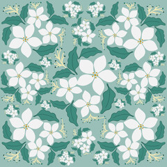 Jasmine flower pattern, seamless, Thai pattern, fabric pattern for textile, wallpaper, clothing, sarong, batik, wrap, embroidery, print, background, cover, carpet, illustration.