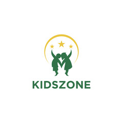 Playful Kidszone Logo Design Featuring Children and Stars for Childcare and Education