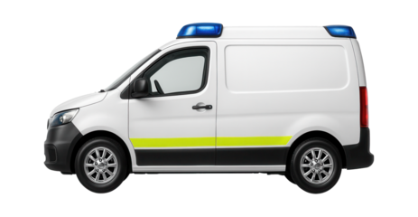 Small ambulance car with prominent blue emergency lights on top