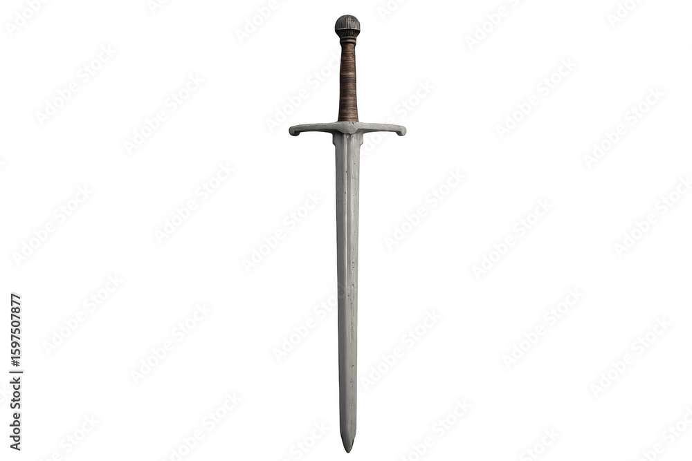 Poster realistic 3d rendering of a medieval sword with a brown leather hilt, isolated on a transparent back