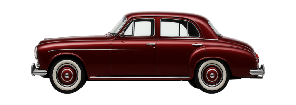 Retro-styled sedan with round headlights and whitewall tires