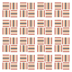 A seamless pattern of abstract checkered patterns consisting of vertical and horizontal lines in a combination of dark brown, light brown, brick red, and cream.