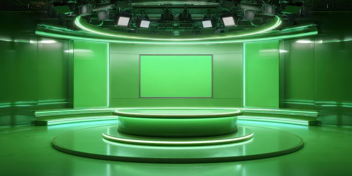News Set Green Screen. Virtual Studio Background for TV News Shows with 3D Illustration