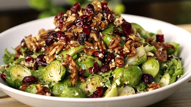 Roasted Brussels sprouts salad with pecans and cranberries
