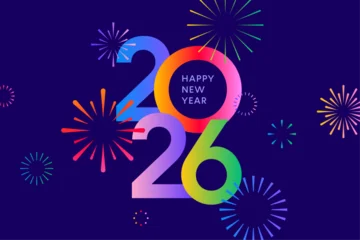 Fototapete 2026 New Year card, colorful fireworks poster background © Auguste Lange