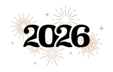 2026 gold fireworks number isolated, New year logo