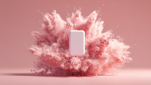 White phone in a pink powder explosion