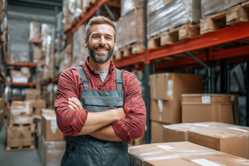 Parts Distribution. Friendly Business Worker Shipping Car Spare Parts in Warehouse