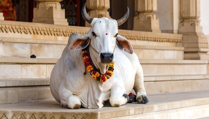 Sacred White Cow Temple Steps