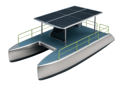 Eco-friendly motor catamaran with hybrid propulsion and energy-efficient design