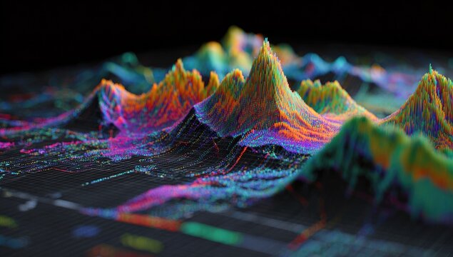 Abstract colorful 3D mountain range data visualization - Powered by Adobe