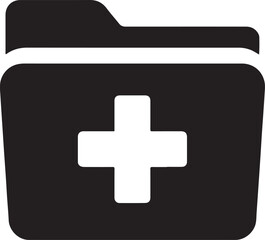 Fototapeta premium Silhouette vector of medical file folder icon representing patient records, healthcare documentation, and data storage.