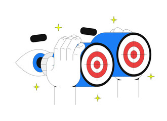 Strategy vision 2D onboarding ui illustration. Binoculars focused on bullseye targets. Goal clarity precision in business marketing cartoon concept isolated on white. Flat abstract vector metaphor