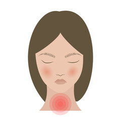 Woman suffering from sore throat and thyroid gland problem