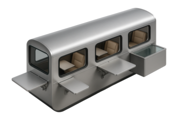 Sleeper dining wagon with foldable tables and integrated service counters
