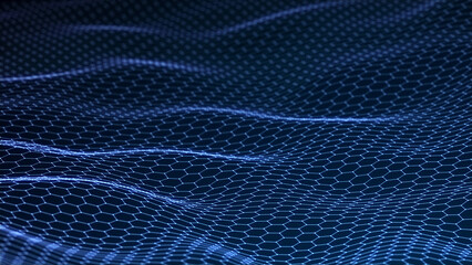 Beautiful curved wave on a dark background. Digital technology background. Concept of network. 3D