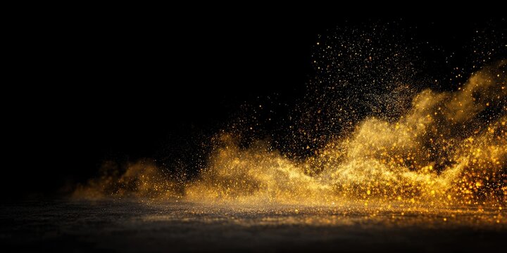 Golden particles swirling on a dark surface