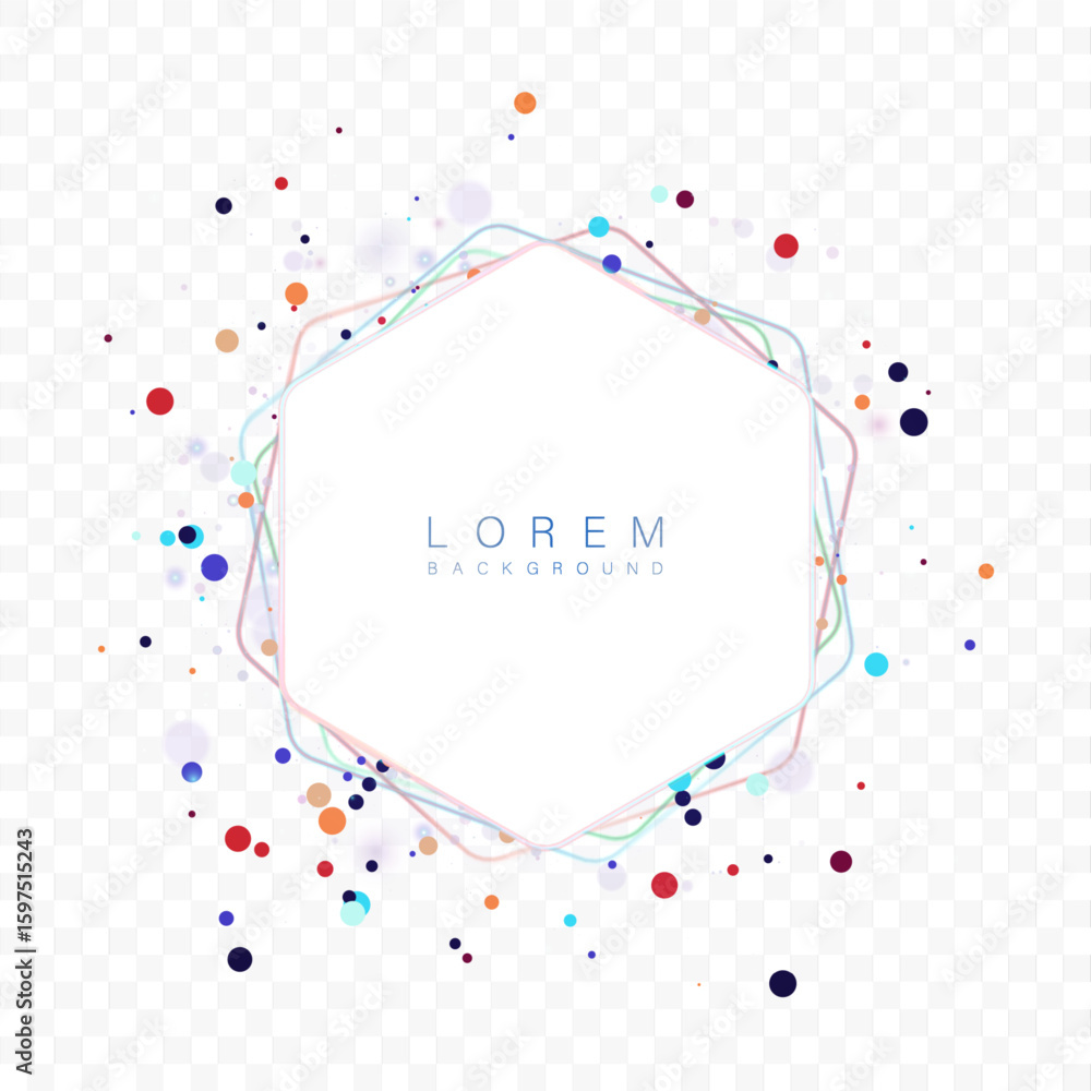 Poster geometric frame of thin lines with multicolored circles on transparent white background. vector colo