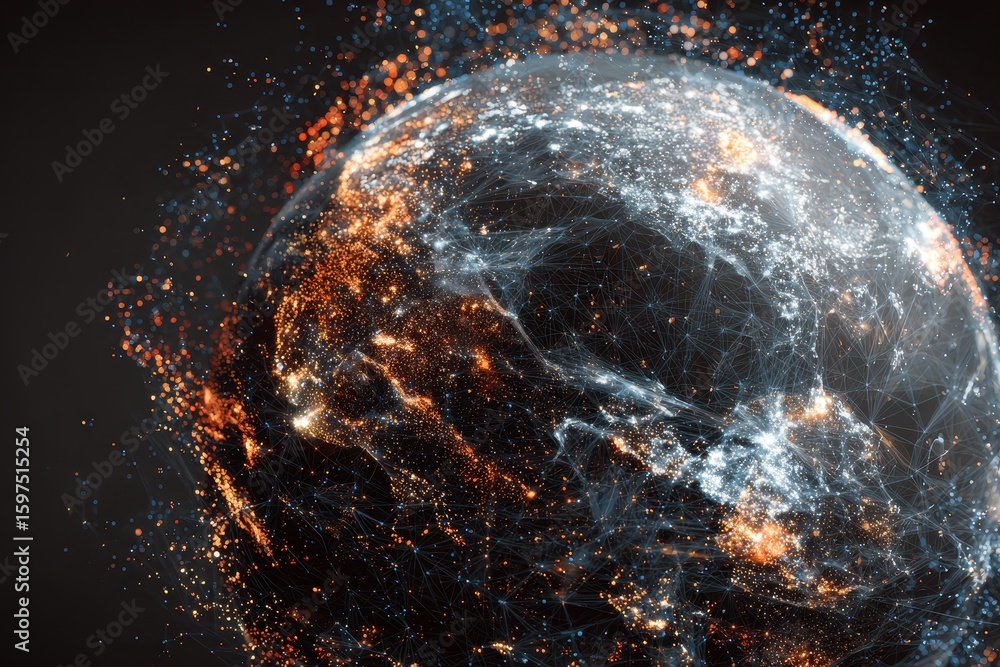 Aufkleber global connections, abstract rendering with nodes, communication network concept