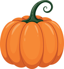 Vibrant orange pumpkin with swirling green stem