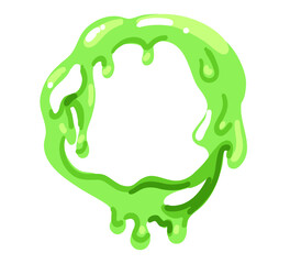 Slime green frame. Different forms border for graphic design. Melting liquid, abstract blob drip, round card, jelly splash and spot. Decorative background. Vector cartoon isolated set