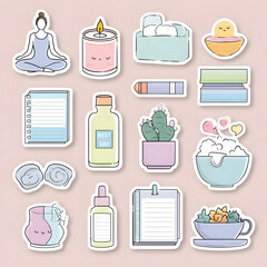 Kawaii Self-Care Planner Sticker Pack in Pastel Colors