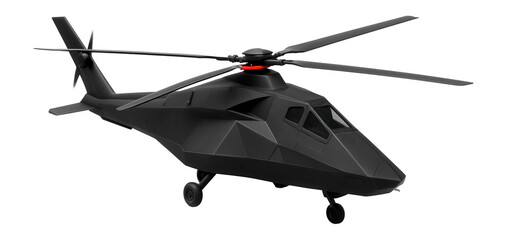 Stealth military helicopter with angular fuselage and reduced radar signature