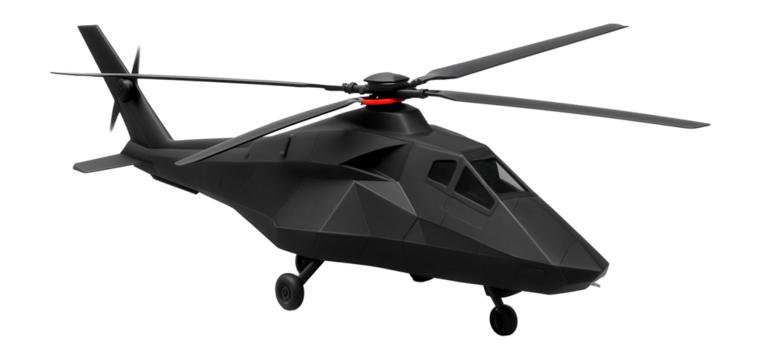 Stealth military helicopter with angular fuselage and reduced radar signature