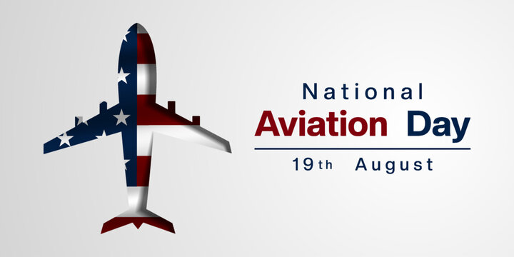 National Aviation Day. Airplane and american flag. Great for posters, banners, social media and more. White background. - Powered by Adobe