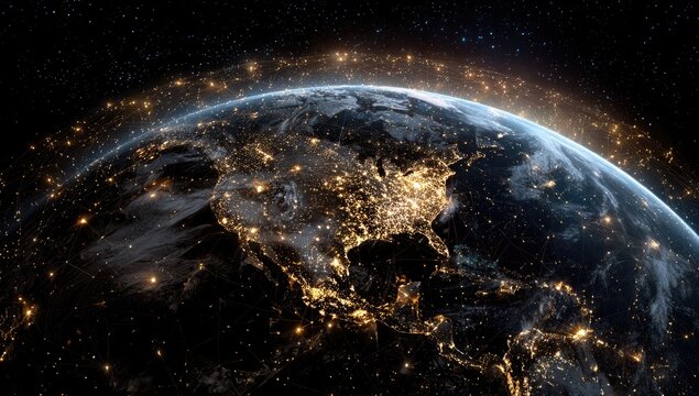 Earth at night, North America highlighted