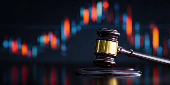 Judge's gavel on a blurry financial chart