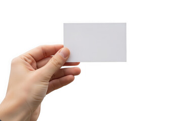 Obraz premium Hand holding blank card mockup presentation isolated on transparent background
