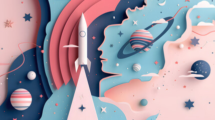 Geometric and layered 3D illustration depicting rocket launcher