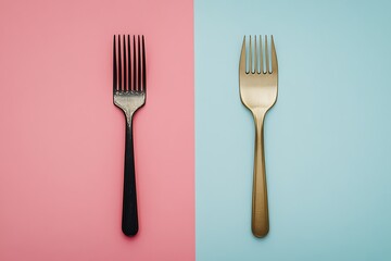 Two matching forks positioned parallel in a minimal layout.
