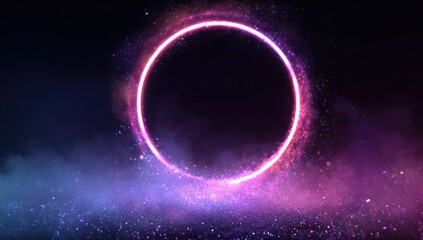 Circular neon glow, dark background, abstract