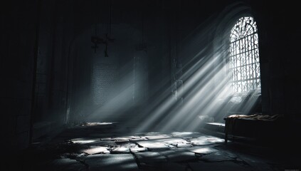 Dark, gothic chamber bathed in sunlight