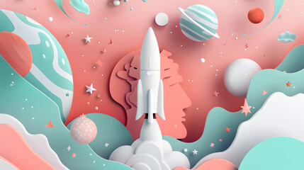 Geometric and layered 3D illustration depicting rocket launcher