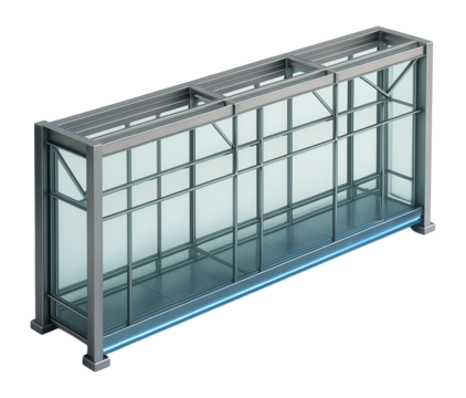 Airport terminal facade with expansive glass walls and steel framework