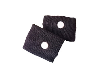 Isolated black anti-nausea bracelet.

