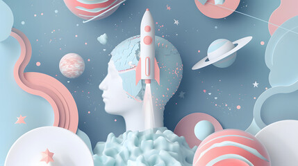 Geometric and layered 3D illustration depicting rocket launcher