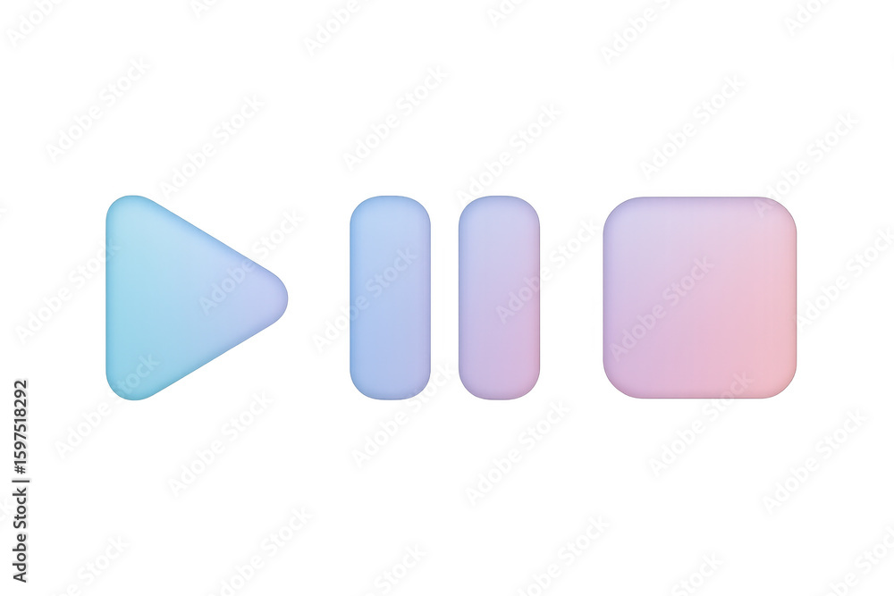 Fototapete play, pause, and stop multimedia buttons with trendy gradient colors on transparent background, idea