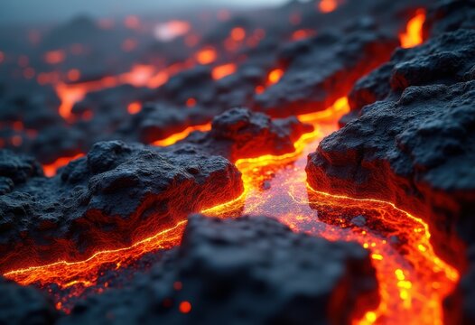 close volcanic rock molten lava discovering raw earth power textures brilliant scalding heat infused colors, geology, magma, formation, crystal