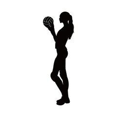 Silhouette illustration of a female volleyball player on a white background.