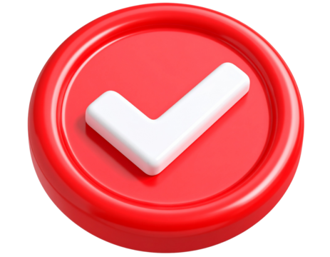 3D Cartoon Check Mark Button Icon in Plastic Style, Isolated on Transparent Background